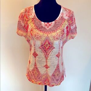 Sundance Pink Graphic Short Sleeve Blouse Size S